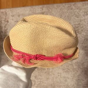 J. Crew Crewcuts straw fedora hat with pink tie S/M